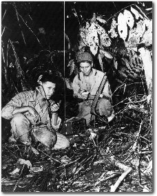 Code talkers relaying information in the jungle.
