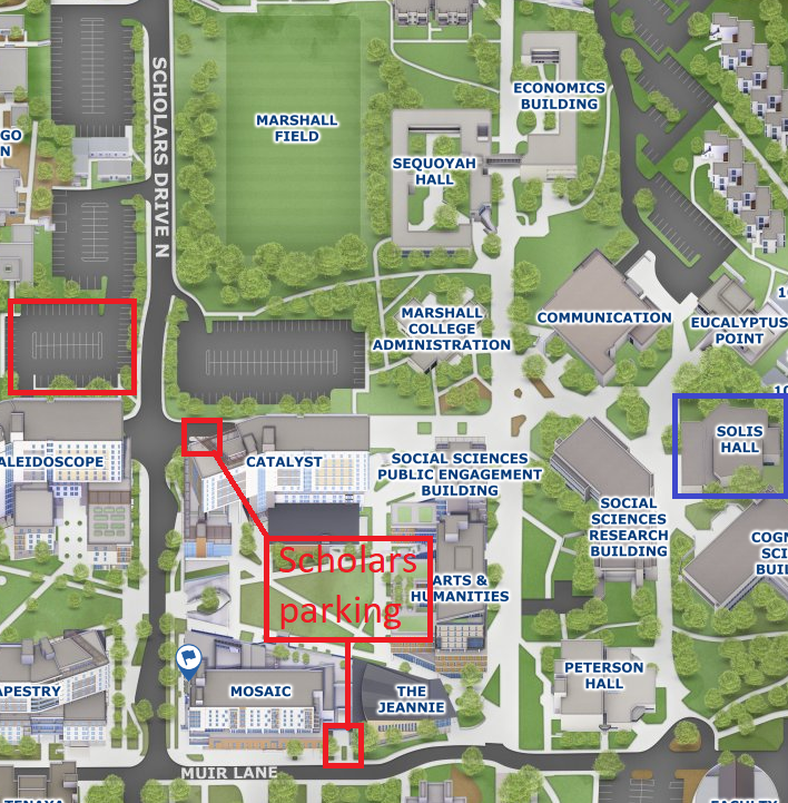 Map of
          Solis hall and parking