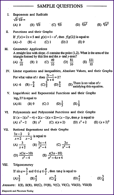 Sample Questions from Math Exam